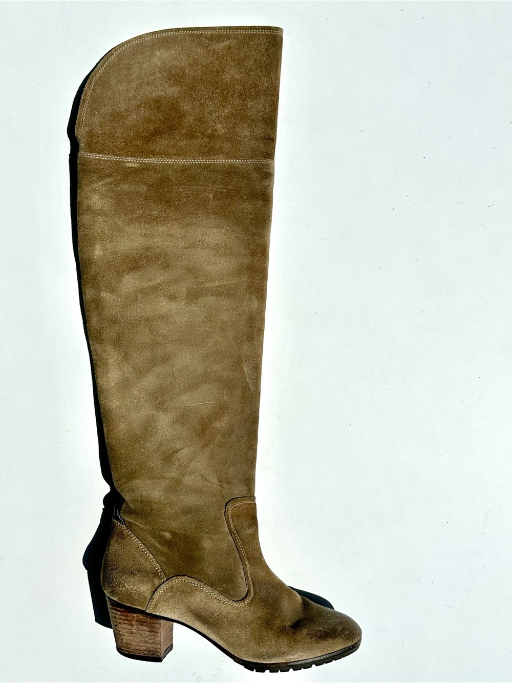 N.D.C. Suede Over-the-Knee High Block Heel Boot - Tan Green, 38.5 8.5